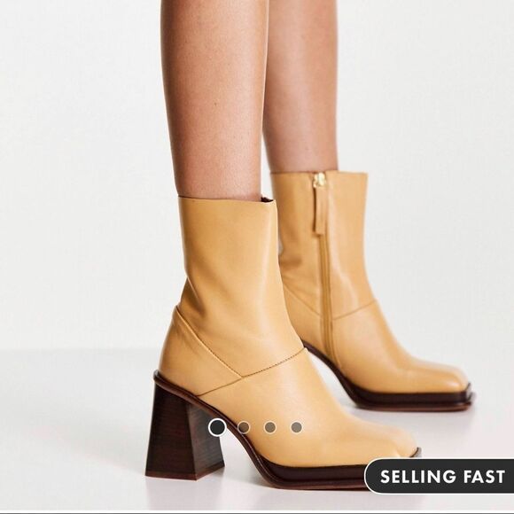 Asos design premium leather platform heeled boots in camel (sold out online ) - Picture 3 of 4